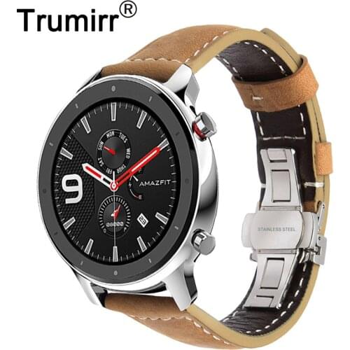 Italy Genuine Leather Watchband for Huami Amazfit GTR 47mm 42mm Smart Watch Band Quick Release Strap Butterfly Clasp Bracelet