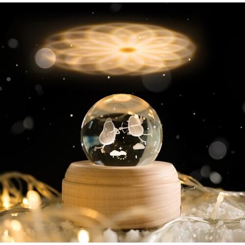 CHRISTMAS CRYSTAL BALL MUSIC BOX FANTASY PROJECTION WOODEN GLOW MUSIC BOXES HOME DECORATION CRAFTS GIRLFRIEND GIFT CRYSTAL BALL