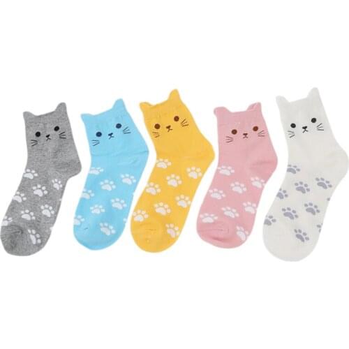 Cute Harajuku Print Cat Funny Socks For Wome Korean Animal Low Cut Ankle Sock Candy Color Socks Sokken Sport Yoga Socks
