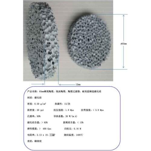 65mm Honeycomb Ceramic, Foam Ceramic, Ceramic Filter, High Temperature Cast Silicon Carbide
