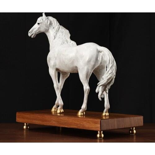 Asan Neo Chinese Style Pure Copper Brass Color Art White Horse Statue Home Office Decor Gift Promotion Good Luck Blessing