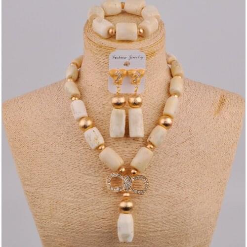 White/Red/Orange African Wedding Necklace Nigerian Coral Beads Jewelry Set 1C-D05