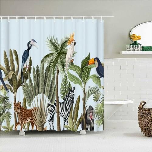 Tropical Plant Palm Tree Bath Curtain Waterproof Fabric Shower Curtains Elephant Bird Animal Bathtub Screen for Bathroom Decor