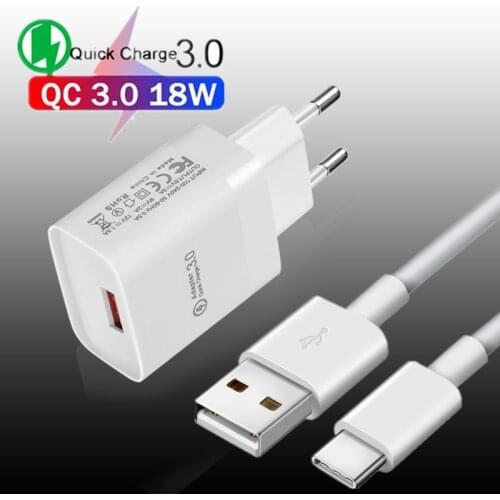 USB Charger Quick Charge QC 3.0 For Samsung S21 Huawei P40 Xiaomi Redmi Note 10 18W Mobile Phone Chargers Adapter Type C Cable