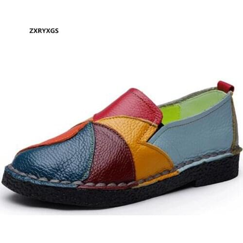 Promotion splice spell colors genuine leather shoes women flat shoes 2020 spring autumn comfort fashion casual shoes woman flats