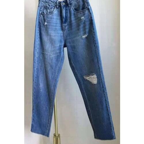 Blue Ripped Jeans Woman