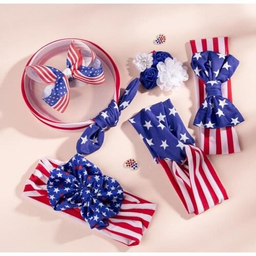 Baby Hair Band American Flag Pattern Decorative Skin Friendly Toddlers Bowknot Hairband Independence Day Accessories Headwrap