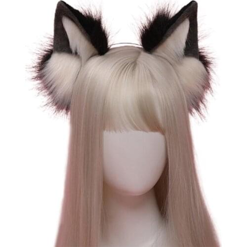 Women Animal Dog Ears Headdress Plush Furry Lolita Handmade Headband Anime for Halloween Christmas Cosplay Accessories
