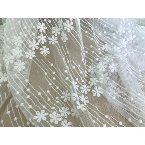 130cm Wide Exquisite White Tulle Mesh Lace Fabric Embroidered Wedding Lace Fabric With Floral Striped Bridal Gown Lace