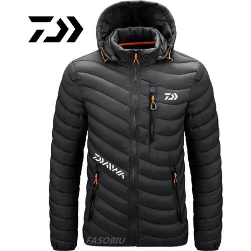 2021 Daiwa Jacket for Fishing Clothes Mens Winter Fishing Shirt Warm Solid Multi-Pocket Zipper Fishing Clothing Cotton Coat