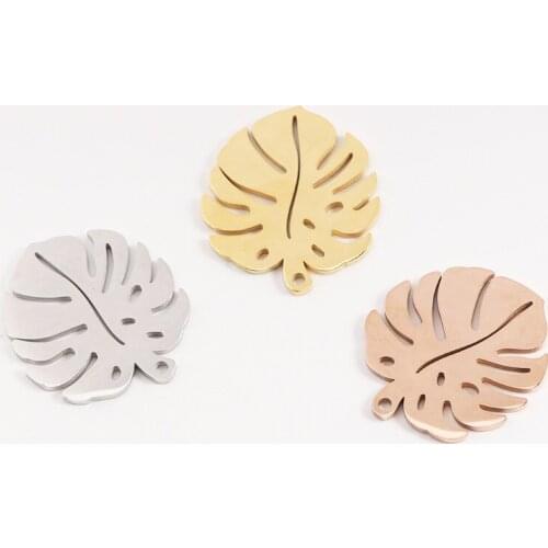 5pcs/Lot Stainless Steel Mirror Polished Tree Leaf Charm Pendant For DIY Jewelry Making Necklace Keychain 22*25mm