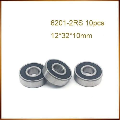 6201-2RS 10Pcs 6201-2RS 6201RS 6201 RS 12*32*10mm Deep Groove Ball Bearings 12 x 32 x 10mm for bicycle hubs
