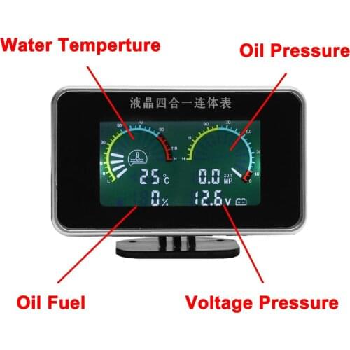 Auto Replacement Parts 12V 24V Oil Voltage Pressure Fuel Water Temp 4in1 LCD Car Digital Gauge Meter M10