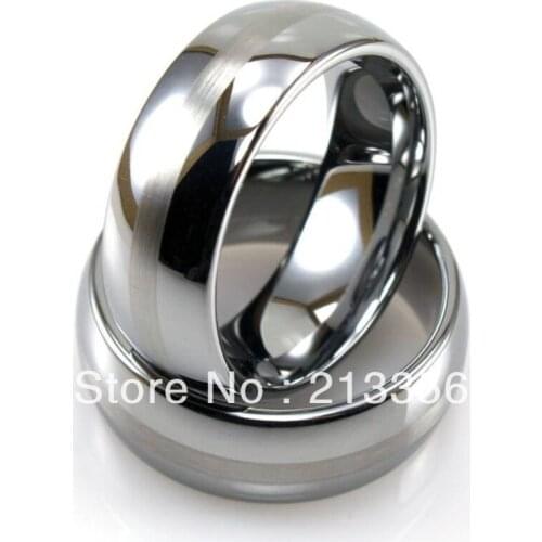 Free Shipping!Wholesales Cheap Price Promotion Sales! USA Hot Selling Mens Silver Tungsten Wedding Nature Laser Lined Ring