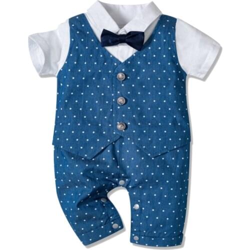 Childrens Clothing Gentleman Bow Tie Baby Climbing Clothes Short-sleeved Open Gear Newborn Clothes Baby Out Jumpsuit Clothing