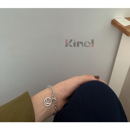 Kinel Hot Sale 100% 925 Sterling Silver Vintage Letter Round Pendant Women Bracelet Sterling Silver Jewelry Gift 2020 New