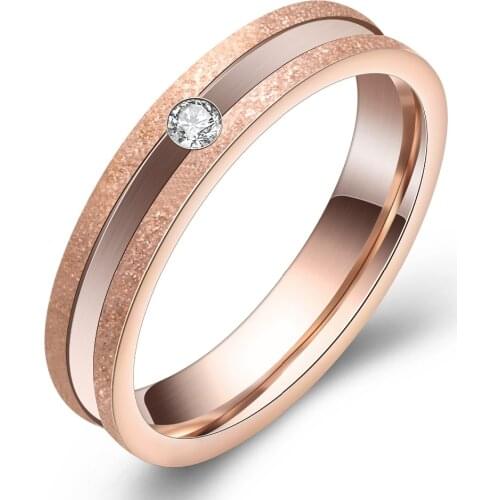 High Quality Wedding Couple Ring Shinning CZ Crystal Drill Dull Polish Stainless Steel Ring Women Jewelry