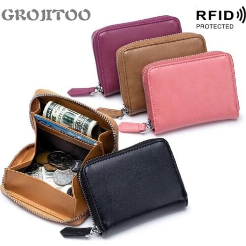 GROJITOO coin purse rfid anti-theft brush wallet mens and womens zipper coin storage classification coin purse