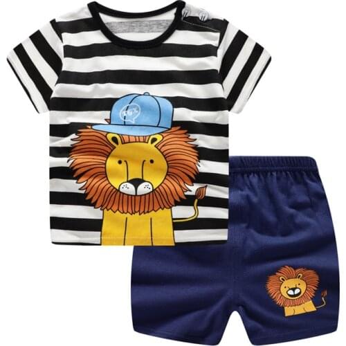 Summer Baby Boy Clothes Lion Animal Cartoon New Baby Boy Girl Clothing Set Toddler Striped Bebes Suits