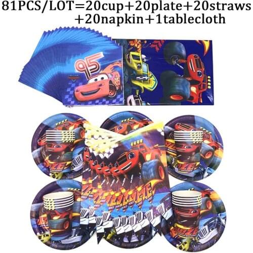 Disney Blaze And Machines Cars Party Supplies Birthday Party Banners Cups Plates Napkins For Kids Tableware Tablecloth Set Decor