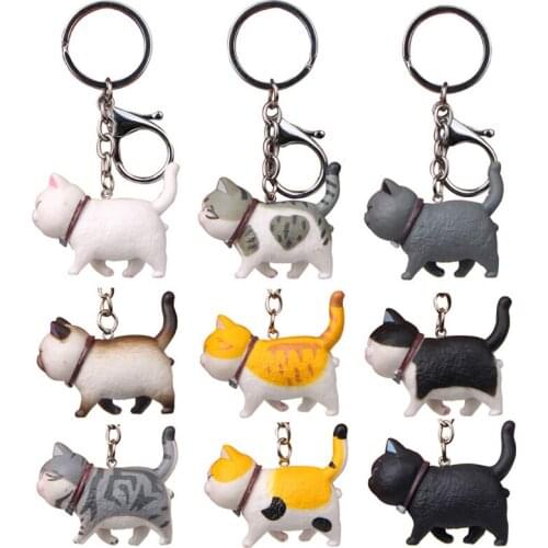 1pcs Fashion Cute Cartoon Cat Pendant Key Rings Kitten Cat Key Chain Shake Head Car Bag Keychains Creative Jewelry Gift
