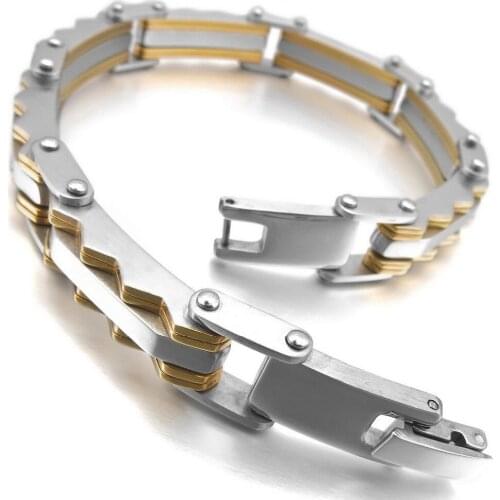 2015 Fancy Polished Elegant Biker Bracelet Stainless Steel Bracelet Silver Gold Bracelet Size Length 10 mm Width 230 mm