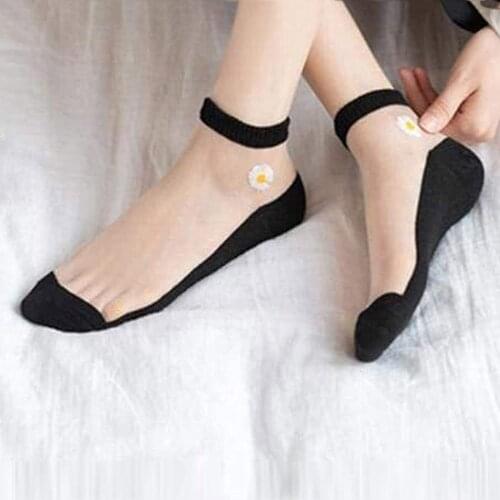 2021 Women Girls Daisy Ankle Socks Summer Ultrathin Sweet Candy Color Transparent Breathable Comfortable Elastic Cotton Socks