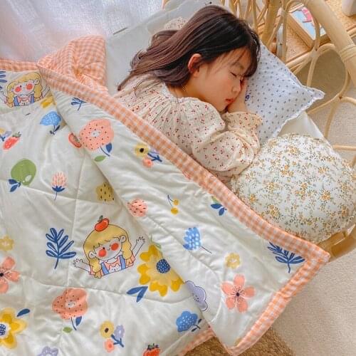 Summer Soft Breathable 100% Cotton Quilt Children Comforter Flowers Print throw Duvet Washed Cotton Throw Blanket Bedding
