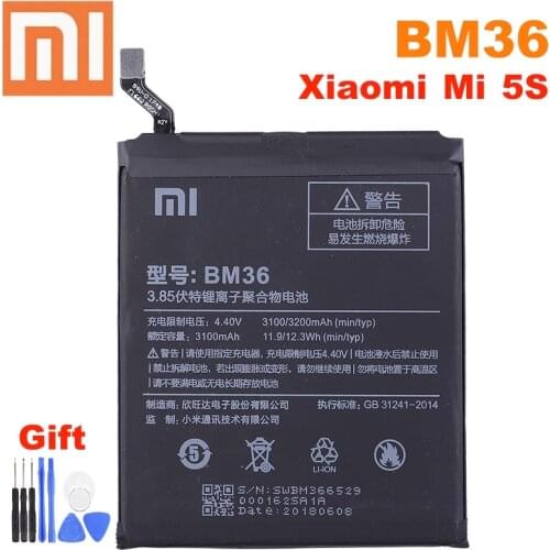 BM36 Xiaomi 100% Orginal Battery For Xiaomi Mi 5S MI5S M5S BM36 High Quality Phone Replacement Batteries 3200mAh + Free Tools