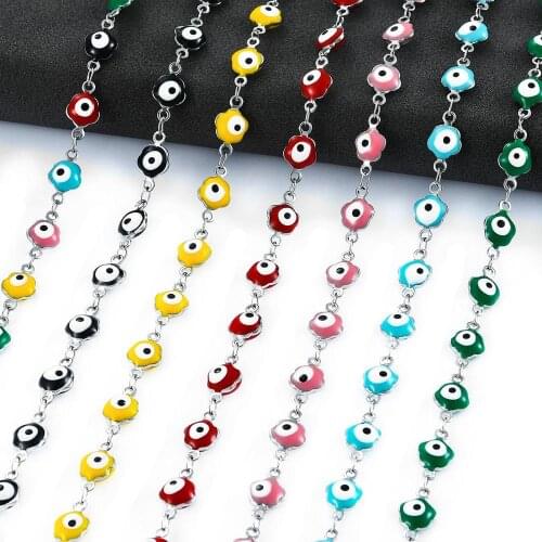 6mm Stainless Steel Colorful Beads Flower Shape Charm Necklace Women Evil Eye Chain Necklace Available Bracelets