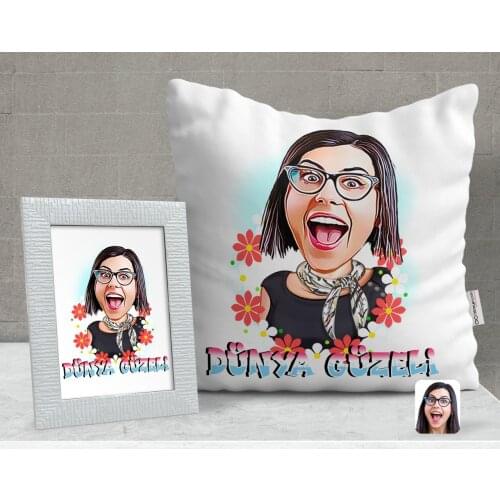 Personalized Miss World Caricature Of Decorative pillow And Frame Gift Seti-1