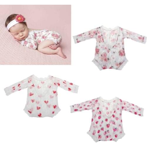 Newborn Photography Props Baby Floral Lace Romper Hollow Open Back Romper Newborn Shooting Outfits Baby Girl Clothes T3LA