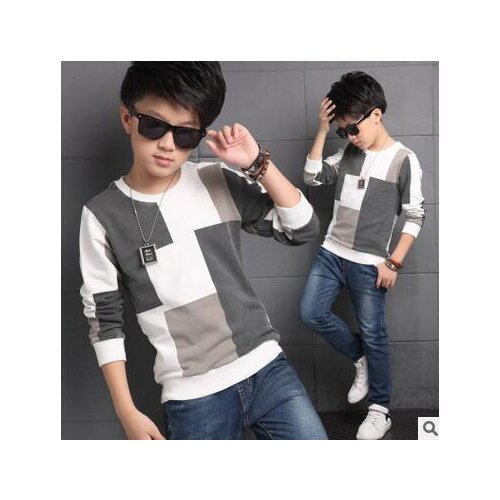 2016 New Leisure Kids Childrens Clothing Boy Autumn Checked Knit Sweater Coat Cuhk Children Plaid Long-sleeve T-shirts 5-16Year