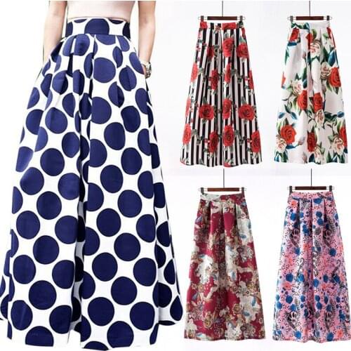 Retro Print Skirts Women High Waist Big Swing A-line Skirt 2021 Summer African Clothing Streetwear Harajuku Traf Y2k Jupe Faldas