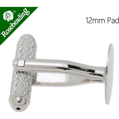 Cufflink Blanks with a 12mm Pad,Brass filled,Nickel plated,20pcs/lot-C4696