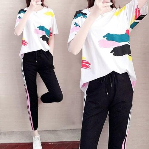 Ladies' New Fashion Sportswear Casual Suit Loose Trendy Brand Short-sleeved Trousers Two-piece Suit Was Thin