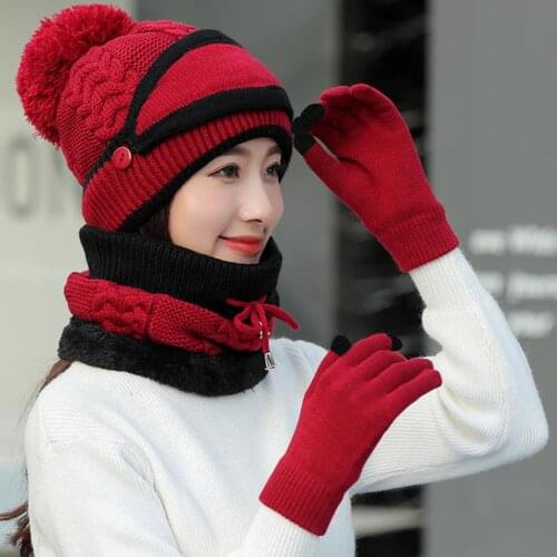 4Pcs Women Warm Thick Hat Scarf Winter Sets Cap Collar Face Protection Girls Knitted Hat Neck Hands Warmer Windproof Warmer