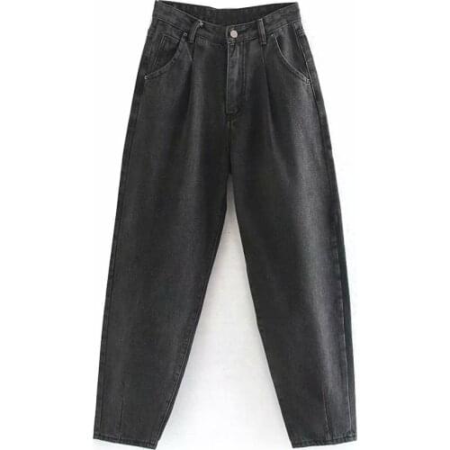 2020 NEW Women Blue Harem Jeans Loose mom Jeans High Waist Streetwear Boyfriends Washed Denim Long Trousers Bottoms Slouchy Jean