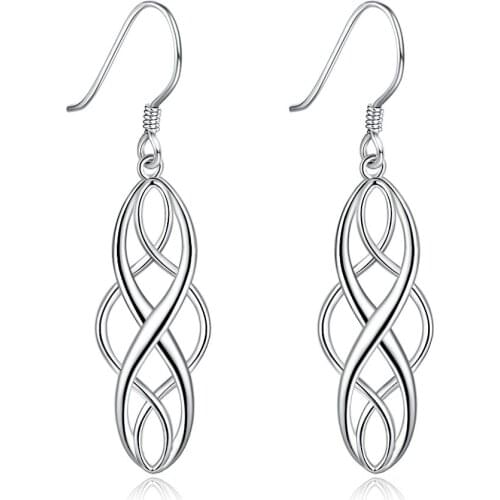 925 Sterling Silver Fashion Twisted Twist Geometric Shape Womens Earrings Ear Hanging Jewelry Wedding Gift Party Jewelry