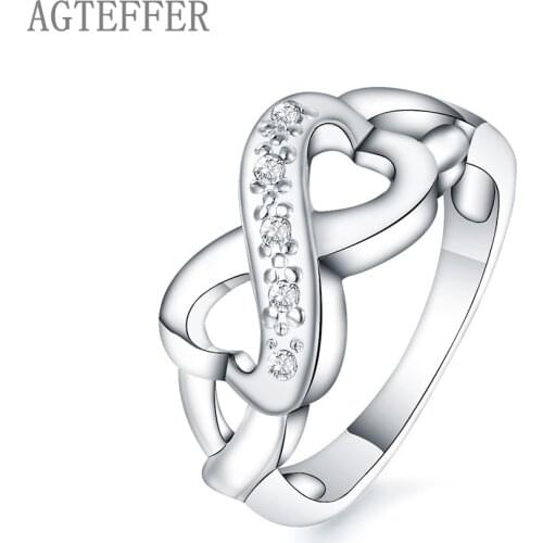 AGTEFFER 925 Sterling Silver AAA Zircon Eight Characters Ring For Women Fashion Wedding Engagement Party Gift Charm Jewelry