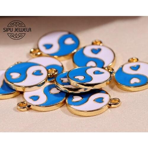 10Pcs Zinc Alloy Gold Metal Charms Enamel Yin Yang TaiChi Bagua Tai Chi Charm For Making Jewelry DIY Earrings Making Accessories