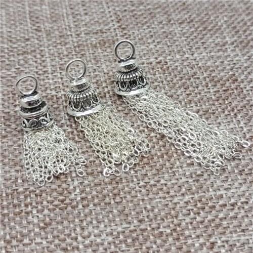 2 Sterling Silver Cable Chain Tassel Charms Pendants for Bracelet Necklace Earring