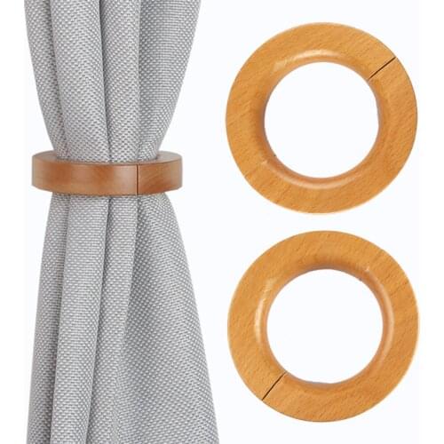 2Pcs Wood Curtain Clip Buckles Ring Home Decoration Hanging Belts Ropes Rod Magnet Curtains Tieback Holder Holdbacks Accessories