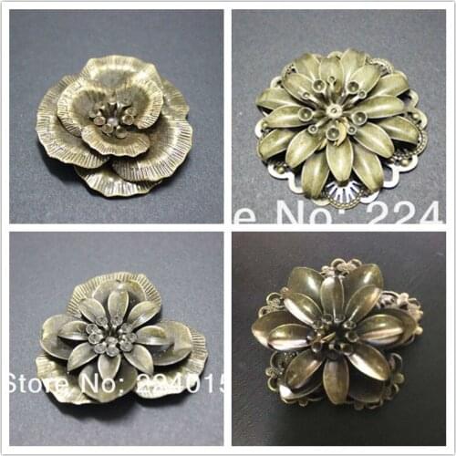 2pcs Jewelry Findings Ancient Bronze Tone Filigree Flower Wraps Metal Piece Findings Connector Hair Jewelry Embellishment