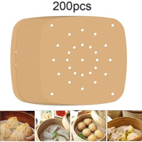 200Pcs 7-9Inch Air Fryer Liners Anti-Stick Pad Oil Absorption Paper Silicone Baking Oil Steamer PerforatedSilicon Paper Kitchen