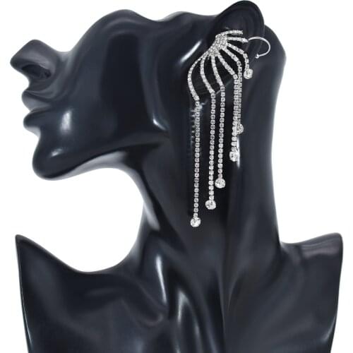 2021 Newest Rhinestone Crystal Long Tassel Earrings Without Ear Holes Bijoux Shiny Small Earrings For Women Jewelry Party Gifts