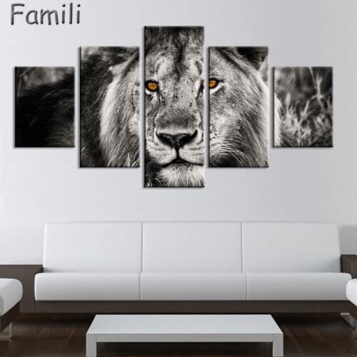 5 Panels Canvas Painting Animal Lion Canvas Picture Moder Home Decoration For Living Room Wall Art HD Print Painting Unframed