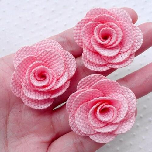 80 pcs Rose Applique,Fabric Flowers 3.5 cm Pink Baby Floral Hair Bows Bridesmaid Headband Earrings Toddler Hair Clip Making