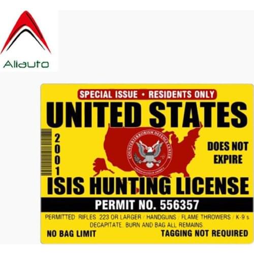 Aliauto Car Sticker United States Isis Hunting License Reflective PVC Decal for Nissan Suzuki Peugeot Skoda Volvo VW,15cm*11cm