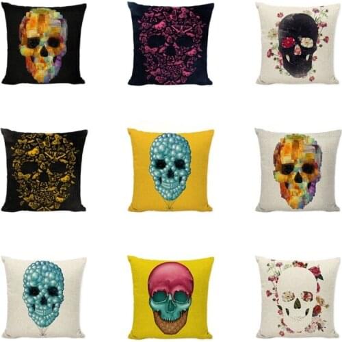Mexican Sugar Skull Cushion Cover Simple Lovely Pink Retro Butterfly Sofa Large Linen Home Accessories Halloween Pillow Case